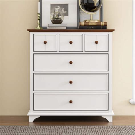 Polibi White Wood 6 Drawers 39.4 in. W Chest of Drawers RS-W55DC-W ...