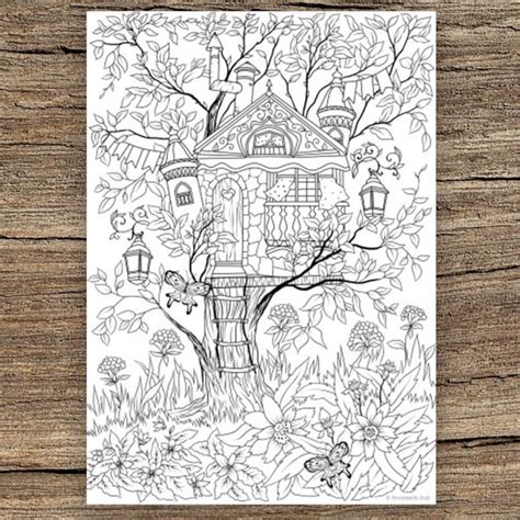 Treehouse Printable Adult Coloring Page From Favoreads Coloring Book