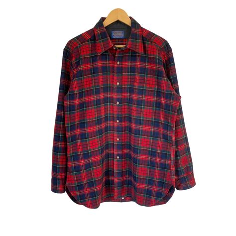 S Pendleton Macpherson Red Tartan Wool Plaid Shir Gem