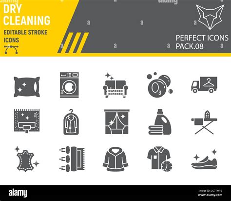 Dry Cleaning Glyph Icon Set Laundry Symbols Collection Vector