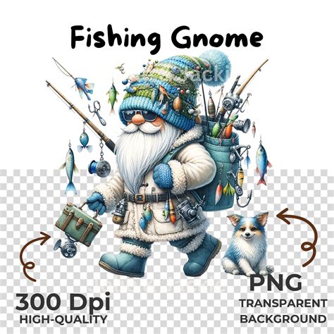 Watercolor Fishing Gnome Clipart Bundle Png, Fisherman Gnome, Fly ...