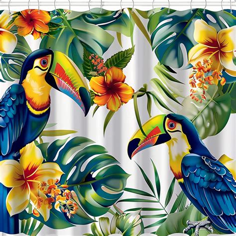 Exotic Tropical Rainforest Shower Curtain Vibrant Toucans And Parrots