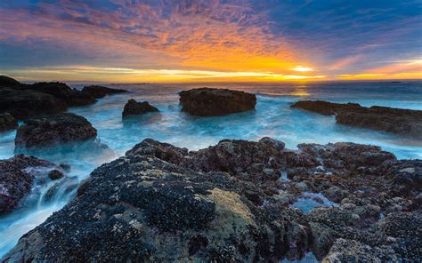 Wallpaper Landscape Sunset Sea Bay Rock Nature Shore Clouds