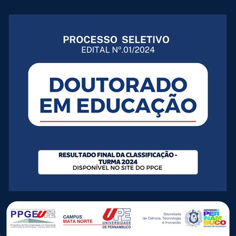 PPGE UPE Seleção para Aluno a Regular Curso Doutorado 2024 PPGE