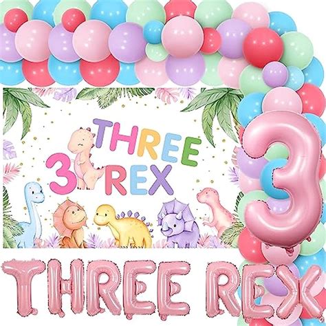 Joymemo Pastel Dinosaur Rd Birthday Decorations Three Rex Birthday