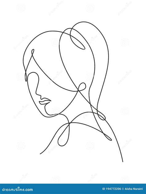 Single Continuous Line Drawing Beautiful Aesthetic Portrait Woman