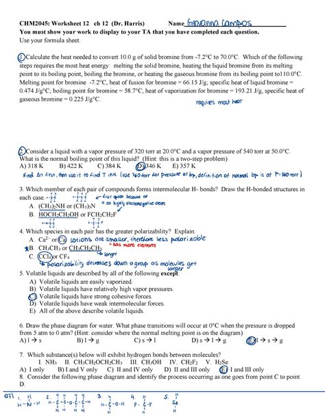 Worksheet 12 Ch 12 Chm2045 Worksheet 12 Ch 12 Dr Harris Name