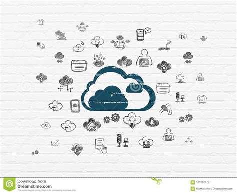 Concepto Computacional De La Nube Nube En Fondo De La Pared Stock De