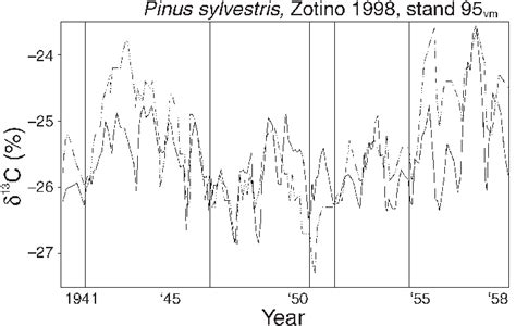 Comparison of the radial course of δ 13 C in cores from two trees from