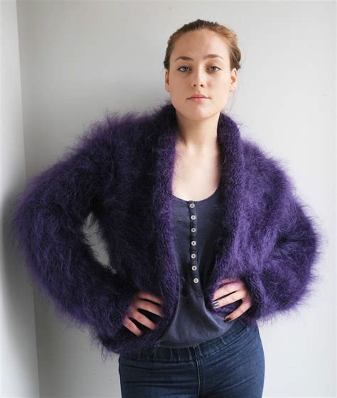 Violet Mohair Cardigan Mohair Sweater Angora Sweater Fuzzy Mohair Sweater