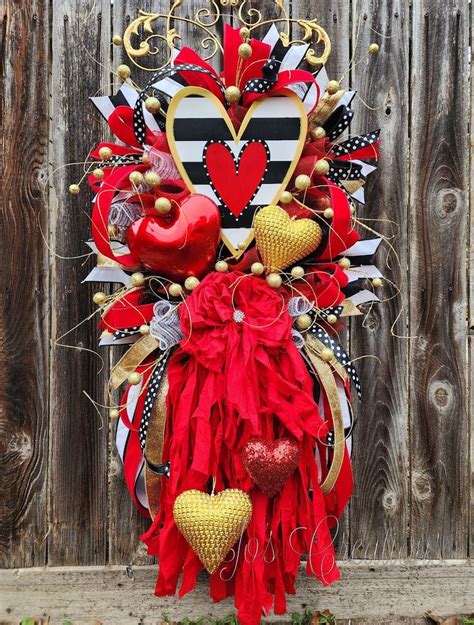 Ragbow Valentine Wreath Heart Door Hanger Valentine T Valentine Porch Decorations Etsy