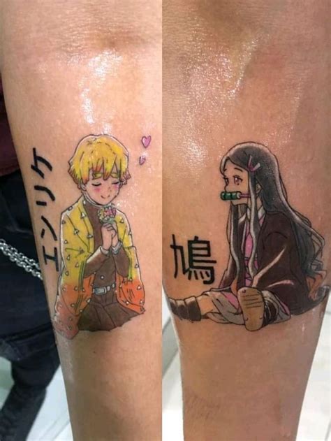 Two People With Tattoos On Their Legs