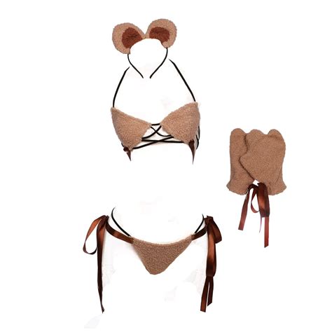 JasmyGirls Kawaii Lingerie Sexy Bear Cosplay Costume Anime Micro Bikini Cute Furry Bra And Panty