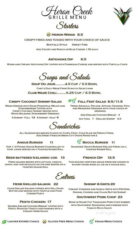 Menu Of Heron Creek Golf And Country Clb In North Port Fl 34287