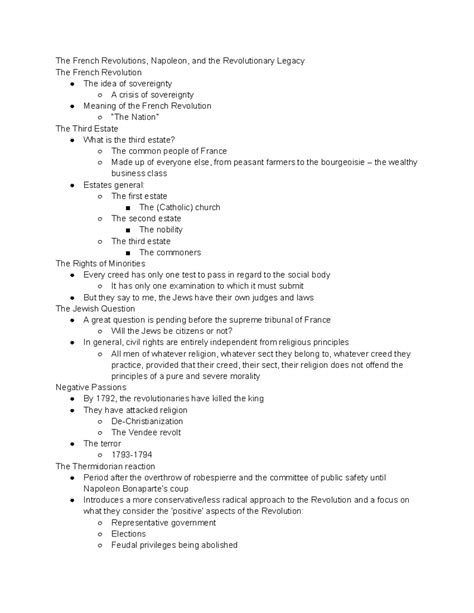 The French Revolutions, Napoleon, and the Revolutionary Legacy - Studocu