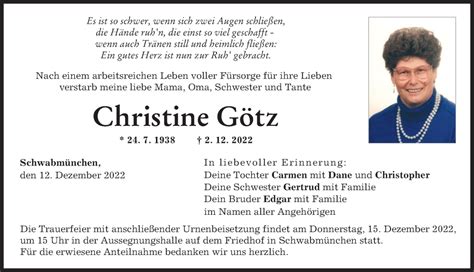 Traueranzeigen von Christine Götz Augsburger Allgemeine Zeitung