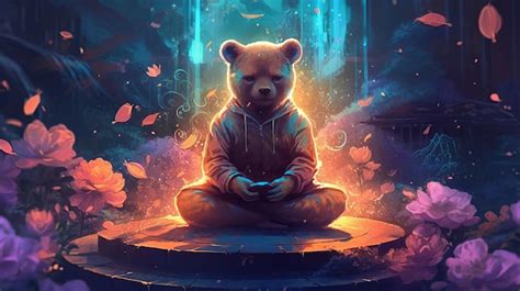 Premium Photo Meditating Bear Yoga Generative Ai