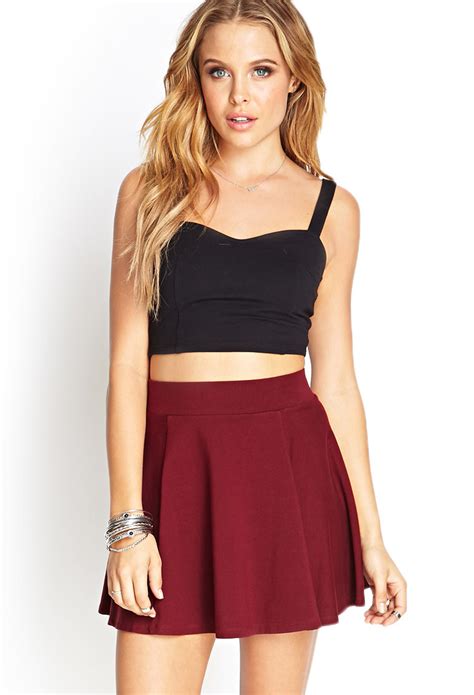 Lyst Forever 21 Cotton Jersey Skater Skirt In Red