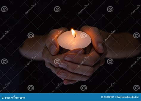 Hands Holding Candle Stock Image Image Of Holding Candle 53842951