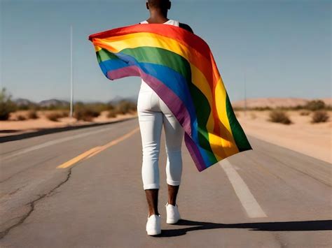 Premium Photo Rear View Of African American Woman Holding Rainbow