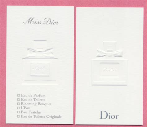 Carte Sprayer Miss Dior Flacon Emboss Recto Verso Parfum De