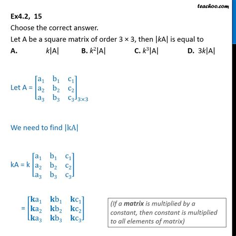 Ex Let A Be A Square Matrix Of Order X Then Ka