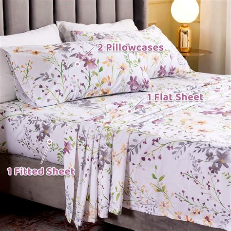 Qsh Floral Full Size Bed Sheet Sets Yellow Flower Botanical Pattern Egyptian Cotton Printed