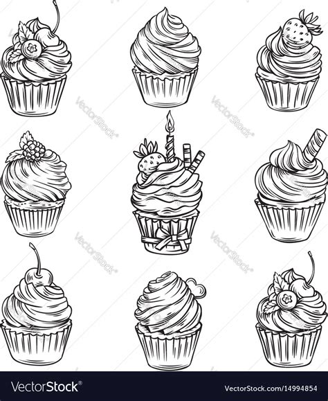 Hand Drawn Cupcakes Royalty Free Vector Image VectorStock