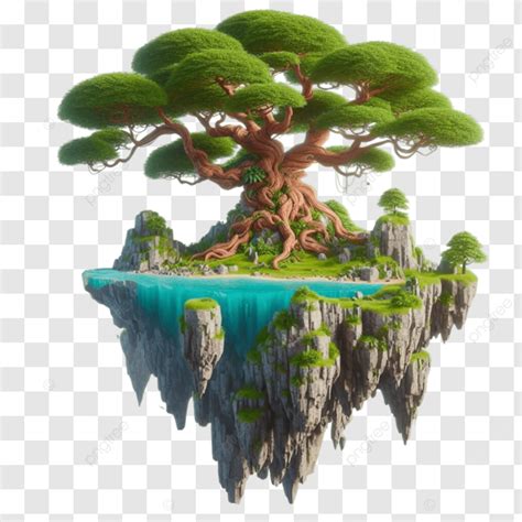 Fantasy Landscape Tree On Floating Island Surreal Floating Island With