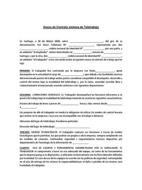 Anexo Teletrabajo Modelo Pdf Pdf Teletrabajo Propiedad Intelectual