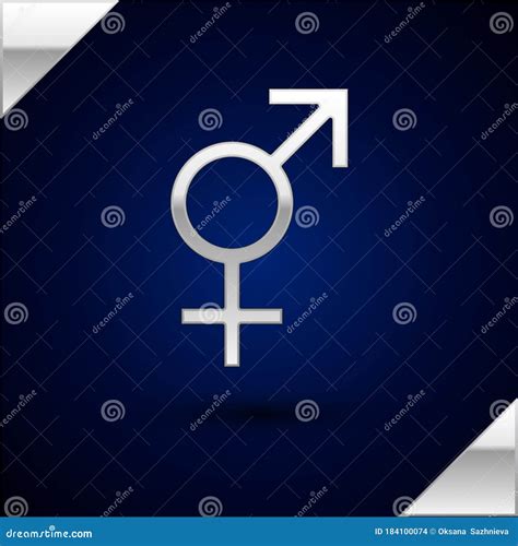 Silver Gender Icon Isolated On Dark Blue Background Symbols Of Men And Women Sex Symbol