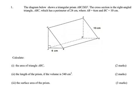 Solved 1 The Diagram Below Shows A Triangular Prism ABCDEF Algebra