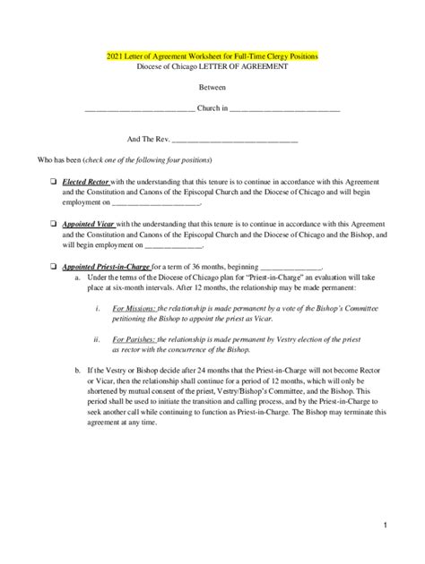 Fillable Online Letter Of Agreement Worksheet For Full Time