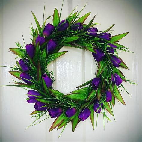 Purple Hanging Door Tulip Wreath Spring Etsy