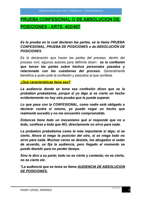 Prueba Confesional O De Absolucion De Posiciones Agosto Fecha