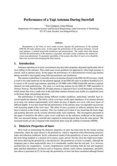 Pdf Performance Of A Yagi Antenna During Snowfall