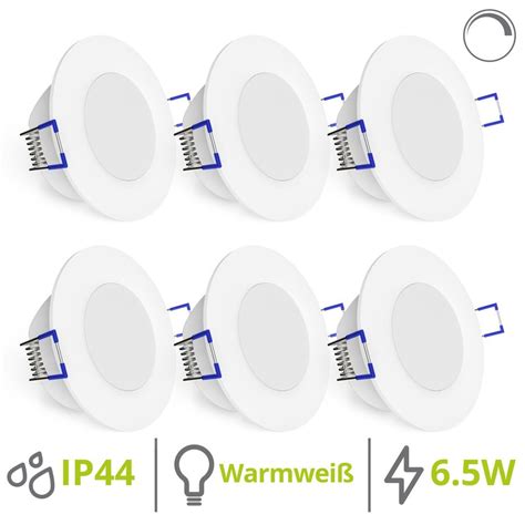 6er Set Flache WEEVO LED Einbauleuchten Dimmbar 2700K 6 5W 230V Bad