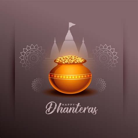 Fundo De F Rias Feliz De Dhanteras Templo E Pote De Moedas De Ouro