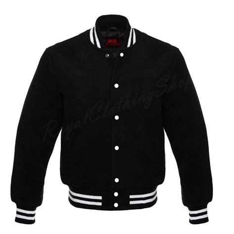 All Black Wool With White Stripes Varsity Jacket Letterman Etsy