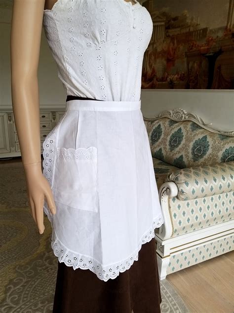 White Apron Half Apron French Farmhouse White Pinafore Lace Etsy