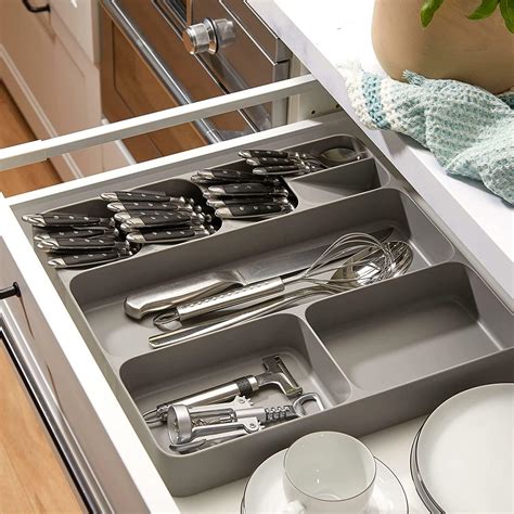 DrawerStore Compact Cutlery Organizer Kitchen Drawer Tray Large Gray