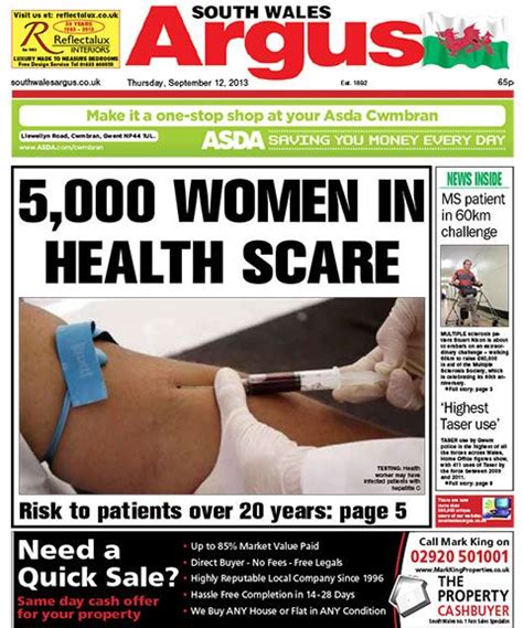 South Wales Argus Front Page Women In Health Scare