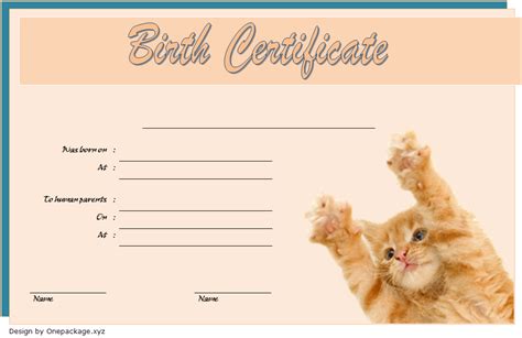 Cat Birth Certificate Template 2020 Free Download Version 1 Cat