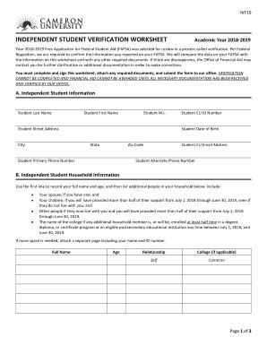 Fillable Online Independent Verification Worksheet Cameron