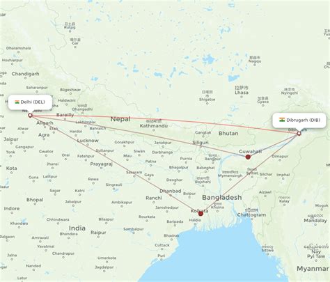 All Flight Routes From Delhi To Dibrugarh DEL To DIB Flight Routes