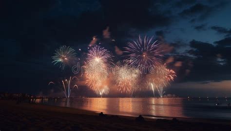 Bright Fireworks Illuminate The Night Sky Celebrating A Vibrant Event