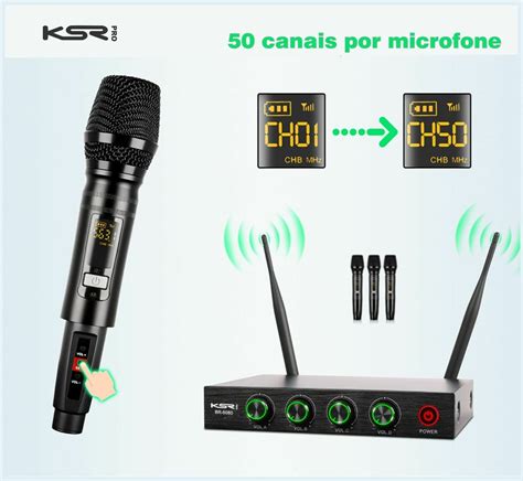 Microfone Sem Fio Quadruplo Ksr Pro Br Canais Uhf