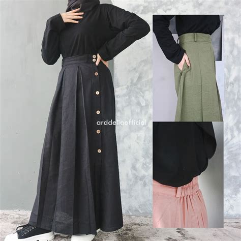 Jual Rok Linen Rok Kancing Depan Panjang Rok Panjang Fashion Muslim