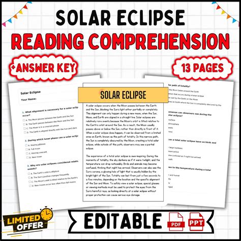 Solar Eclipse Reading Passages With Questions K 5th Grades Science