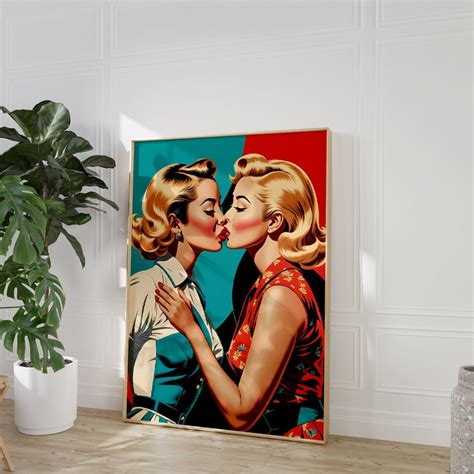 Capture The Love Retro Pop Art Lesbian Art Print Celebrating A Sweet Kiss Add A Touch Of